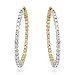 Hoops Earrings With 2.00ctw Genuine Diamonds Two tone Gold. Total item weight 6.8g Length 32.5mm