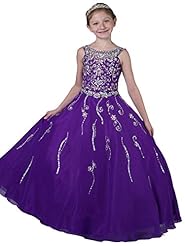 Girls Round Neck Organza/Tulle Beaded Crystals Crystal Lace Flower-Girl Dress/Pageant Dress/Party Dress 