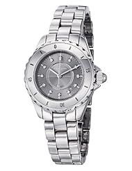 Stuhrling Original Womens 957S.12112 Leisure Ceramic Austere Quartz Swarovski Crystal Date Silver tone Watch