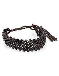 Chan Luu Black Semi Precious Stones on Cocoa Cotton Cord Cuff Bracelet