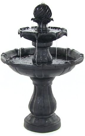 Decorative garden centrepiece birdbath Two Tier Solar On Demand water Fountains (Black) With battery backup with New Dry Run Protection Pump Technology, if the fountain runs low on water the pump will automatically shut off to save the life of your pump.