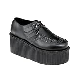 CREEPER-802, 3 1/4'' Black Leather Platform Creeper Shoe, Demonia by Pleaser USA