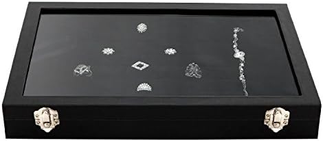 Amzdeal Glass Top Jewelry Display Organizer For Ring Earring Necklace (Black 100 Slot)