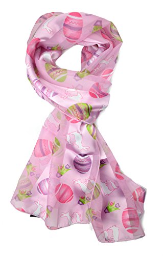 Plum Feathers Festive Holiday Christmas Halloween Easter Satin Scarf (Pink Easter Eggs)