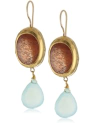 Nava Zahavi Gold Sunstone Wrapped 24K Gold Chalcedony Drop Earrings