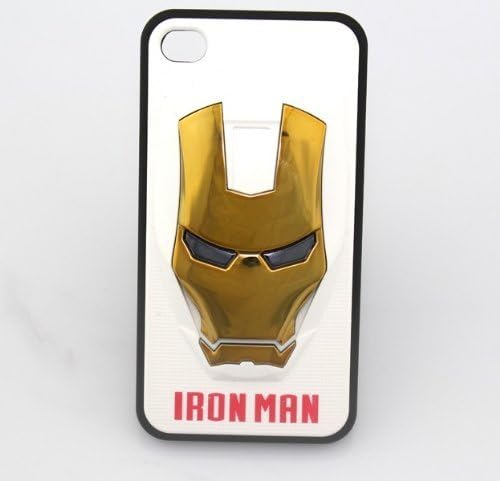 W-RainBow Newest Arrival Fashion Cute 3D Cartoon White Bottom Golden Iron Man Protective Hard Case For Apple iPhone 4 4G 4S
