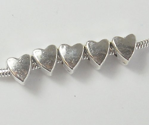 20 Heart Beads Spacers Antique Sliver Metal Pewter 