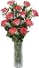 One Dozen Long Stem Red Delicious Roses with Cylinder Hand Blown Glass Vase