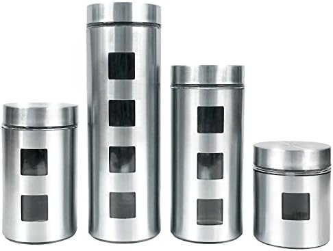 4 Piece Cylinder Window Canister Storage Jars Set (Stainless Steel)