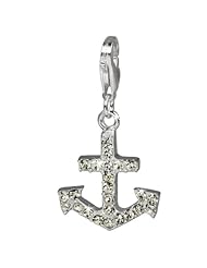 SilberDream Glitter Charm Swarowski Elements white anchor, 925 Sterling Silver Charms Pendant with Lobster Clasp for Charms Bracelet, Necklace or Earring GSC212