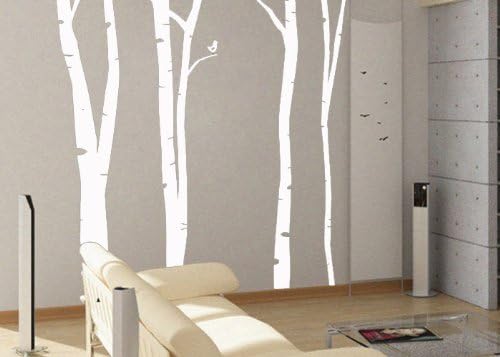 uBer Decals Vinyl Wall Decal Sticker Birch Trees 100 75x60 inches- Light Grey