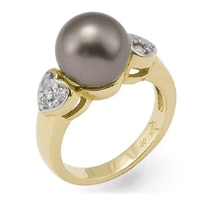 Tahitian Black Pearl Ring with Diamonds in 14K Yellow Gold by Maui Divers of Hawaii