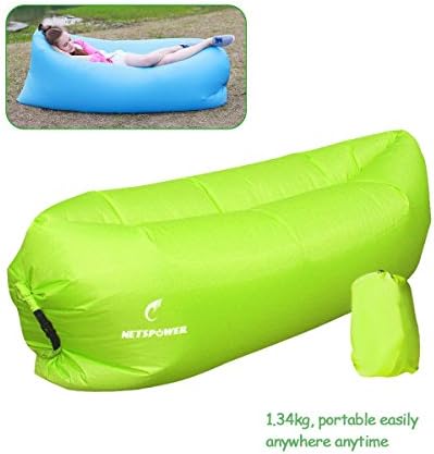 Beach Lounger,Netspower® Tartan Nylon Fabric Inflatable Sleeping Bags Outdoor Indoor Convenient Inflatable Air Beds Compression Air Bag Hangout Bean Bag Portable Chair Air Mattresses Bedding (Green)