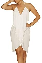 V-neck Polyester/Spandex Sleeveless Knee Length  Ruched  Dress With Ruffles