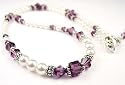February Amethyst Swarovski Crystal Birthstone Beaded Necklaces in Sterling Silver with White Pearls.