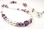 February Amethyst Beaded Swarovski Crystal Freshwater Pearl Birthstone Necklace in Sterling Silver - MEDIUM 18 In.