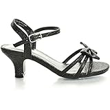 Soda Girls Girly-2 Metallic Glitter Open Toe Bow Slingback Small Block Heel Sandals