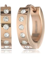 Stainless Steel 18 Karat Rose Gold Plated Simulated with One Row of Diamonds Earrings