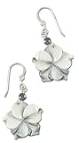 Black Lip Mother of Pearl Flower Earrings with Solid Sterling Silver and beaded accents