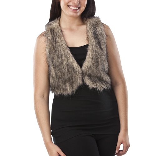 Juniors' Plus-Size Pure Energy Beige/Black Faux Fur-Vest