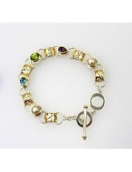 Michou Bali Style  Sterling Silver .925 and Vermeil, Blue Topaz, Amethyst, Peridot, and Pearl Bracelet