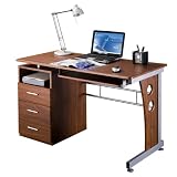 Deluxe Ergonomic Side Cabinet Compact Multifunction Computer Desk - Mahogany