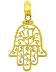14k Yellow Gold Jewish Hamesh Hand Filigree Hamsa Charm