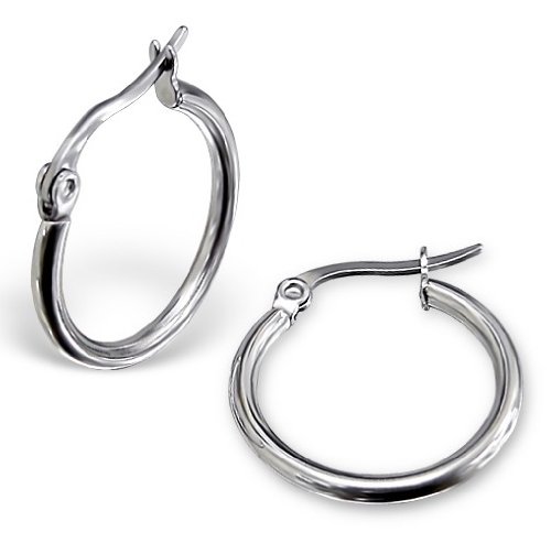 Pair of Hoop Earrings - Diameter: 20mm (2cm) Width: 2mm - Silver Stainless Steel (will not tarnish/fade) Supplied in Gift Bag