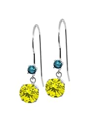 1.23 Ct Round Canary Diamond Blue Diamond 14K White Gold Earrings