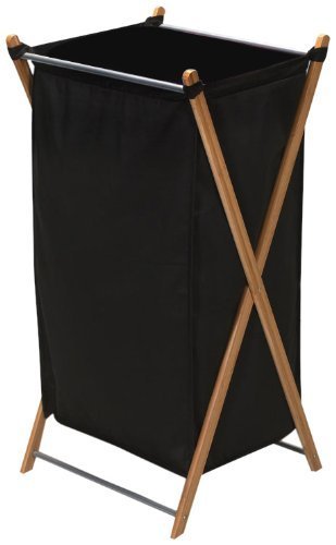 Household Essentials 6540 Clothing Hamper, Canvas Bag, X-Frame, Bamboo