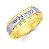 Princess Cut Channel Set 14k Two Tone Gold Mens Diamond Wedding Ring Band .46 ct (G-H, SI1)