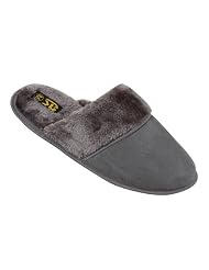 Mens Velour Scuff Slippers Warm Slip On Shoes Fleece Linning 3 Colors