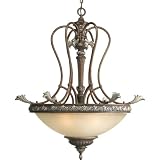 Progress Lighting P3758-55 Five-Light Extra Large Foyer Pendant with Antique Seeded Glass and Aged Silver-Leaf Highlights, Tuscany Crackle
