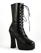 5 Inch Hot Gothic Ankle Boots Stack Heel w/ 1 1/2 Inch Platform Black Poly