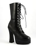 5 Inch Hot Gothic Ankle Boots Stack Heel w/ 1 1/2 Inch Platform Black Poly
