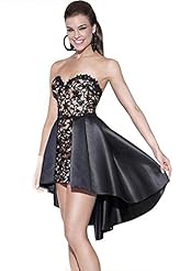 Strapless High-Low-Hem Sweetheart Floral Print Lace  Dress