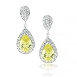 Bling Jewelry Designer Inspired Sterling Silver Canary Diamond CZ Bridal Double Teardrop Earrings