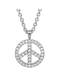 Lauren G Adams Girls Rhodium Pave Peace Sign Pendant Necklace
