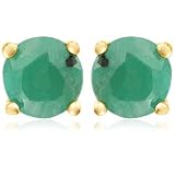 Gold Plated Sterling Silver 4mm Round Emerald Earrings