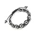 SH-19 BLACK MAGNETIC SHAMBALLA - Très joli bracelet fait main gris/noir en cuir avec 8 perles magne