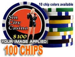 Custom Poker Chips: Put your image, Promotional Logo, or Design on a chip - 100 Full Color 11.5 gram poker chips