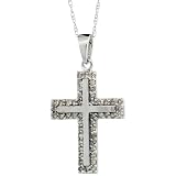 10ct White Gold 18 in. Thin Chain & 7/8 in. (23mm) tall Diamond Cross Pendant, w/ 0.24 Carat Brilliant Cut Diamonds