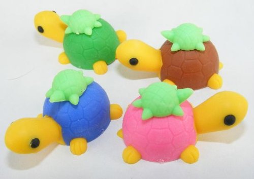 Turtle Family Japanese Erasers. Assorted Colors. 4 Pack. By PencilThings