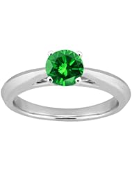 0.80 Ct Round Green SI1/SI2 Diamond 14K White Gold Solitaire Ring