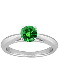 0.80 Ct Round Green SI1/SI2 Diamond 18K White Gold Solitaire Ring