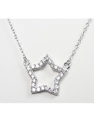 STAR Necklace w. Clear CZ Rhodium over Sterling Silver 16" + 2" Ext