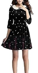 Above the Knee Dots Print Velvet Long Sleeves Sheath Mini Dress 