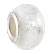 Pandora Style Charm Bead (Z179) Murano Style Lampwork Glass (14mm x 9mm) (fits Troll too) ~ Metallic Milk White with Silver Flecks