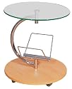 CIRCULAR GLS TOP SIDE TABLE W/CURVED CHRM STND/MAGAZINE RACK