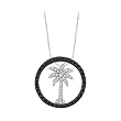 14K White Gold 3/8 ct. Black and White Diamond "Palm Tree in Circle" Pendant with Chain